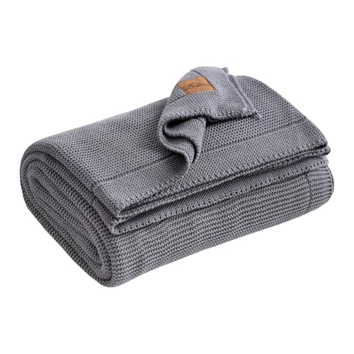 Dalisa 100% Organic Turkish Cotton Throw Blanket - GOTS Certified, Cozy - Perfect for Couch, Bed, and Home Decor - Boho Vintage Knit Alina (Dark Grey, 60x80) - color: Dark Grey, size: 60x80
