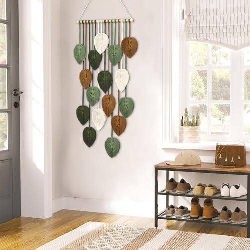 KHOYIME Vertical Macrame Wall Hanging Boho Home Decor, Long Narrow Chic Wall Art Bohemian Woven Leaves Tapestry Vintage Decorations for Front Door Indoor Entrance Living Room Bedroom 16.5"W x 37.5"L - color: 16.5"W x 37.5"L