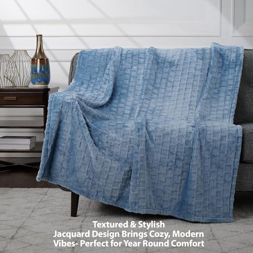 Velvet Plush Jacquard Tile Throw Blanket for Couch - Buttery Soft, Cozy Throw, for Women (Ashley Blue, 50" x 60") - color: Ashley Blue
