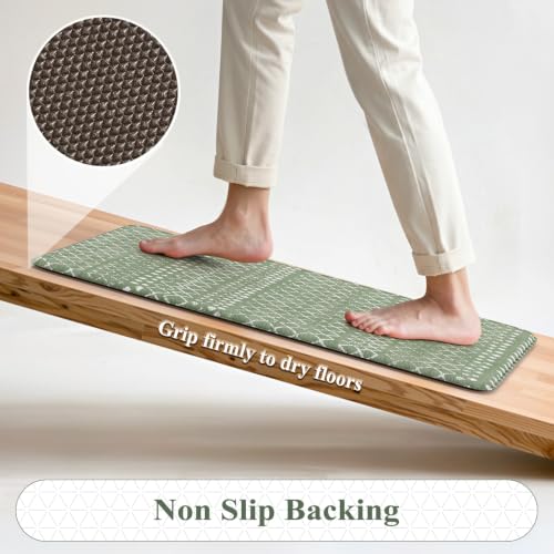 KIMODE Kitchen Mats for Floor Anti Fatigue Green Boho Kitchen Rugs Sets of 2 Cushioned Kitchen Floor Mats Comfort Standing Mat Geometric Laundry Room Rug for Bathroom Sink Office Desk 17"x47"+17"x29" - color: Green Diamond, size: 17.3" x 47 "+ 17.3" x 29