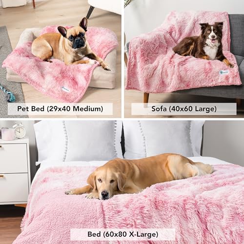 PetAmi Waterproof Dog Blanket for Couch, Bed & Furniture,Reversible Sherpa & Faux Fur Pet Blanket, Leakproof Blanket for Dog Cat, Soft Washable Couch Protector Calming Throw (40x60, Tie-Dye Pink) - color: Tie-dye Pink, size: Large (40x60)