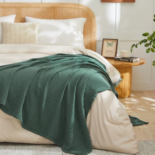 EMME Cotton Muslin Throw Blanket Forest Green 50"x60" Couch Breathable Gauze Blanket Soft Lightweight - color: 09 - Forest Green, size: Throw (50" x 60")