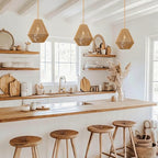 LynPon 12“ Boho Rattan Pendant Light with Rod Hanging, Natural Handwoven Boho Hanging Lamp, Rustic Farmhouse Rattan Chandelier for Dining Room Kitchen Island Bedroom Hallway Foyer Bathroom - color: 12" Wood Tone