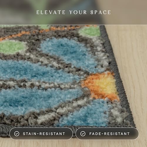 Maples Rugs Reggie Floral Kitchen Rug - Made in USA - Washable, Non Slip Indoor Carpet for Entryway, Foyer, Kitchen, and Bathroom, 2'6 x 3'10, Dark Grey - color: Dark Grey, size: 2'6" x 3'10" (Rectangular)