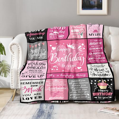 Aimego Mothers Day Birthday Gifts for Women Mom Girls Happy Birthday Blanket Decorations for Women Her Sister Wife Christmas Birthday's Unique Cozy Soft Flannel Throw Blankets 50"x60" - color: Birthday