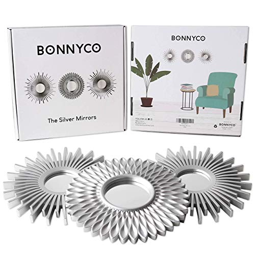 BONNYCO Wall Mirrors Pack of 3 Round Silver Mirrors for Home Decor, Bedroom and Room. Espejos Decorativos de Pared Sala Dormitorio, Circle Wall Decor Minimalist Vintage, Chic. Gifts for Women Mums - color: Silver