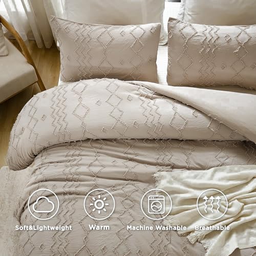 Andency Comforter King Size Set Khaki, 3 Pieces Boho Tufted Fall Bedding Comforters & Sets for King Bed, Soft Fluffy Tan Bed Set (104x90In Comforter & 2 Pillowcases) - color: 01 - Khaki, size: King(104"x90")