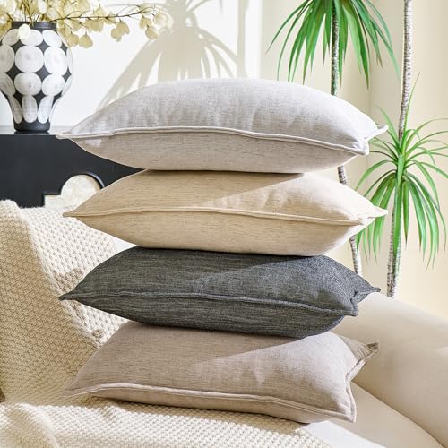 Chenille Linen Lumbar Pillow Covers 12x20 Set of 2, Thick Textured Boho Pillow Covers, Farmhouse Decorative Pillow Covers, Neutral Vintage Accent Covers for Couch Sofa Bed, Cream White - color: Cream White, size: 20" x 12" (Pack of 2)