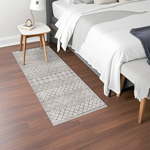 2x5 Rug Runner Moroccan - Washable Hallway Runner Rug Non Slip Pets Friendly Runner Low Pile Soft Indoor Floor Mat Front Door for Kitchen Bedroom Entryway Laundry 2x5 Geo Grey - color: Geo Grey, size: 2' x 5' (Rectangular)