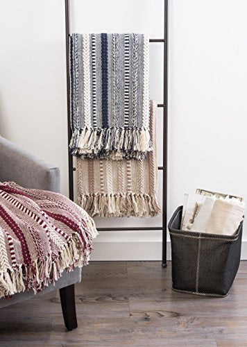 DII Braided Striped Decorative Throw Blanket, 50x60, Navy - color: Navy