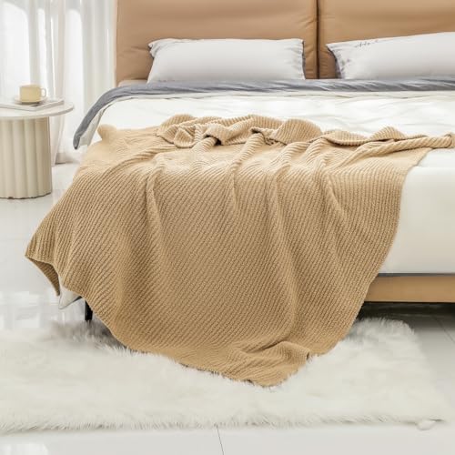 bearberry Soft Rib Knit Blanket Thin Warm & Breathable - Snuggly Minky Throw for Everyday Use, Travel, Chair | All-Season Machine Washable for Couches, Gifts, Family (Camel, 50”x60”) - color: Ribbed Knit Camel, size: Throw(50″x60″)