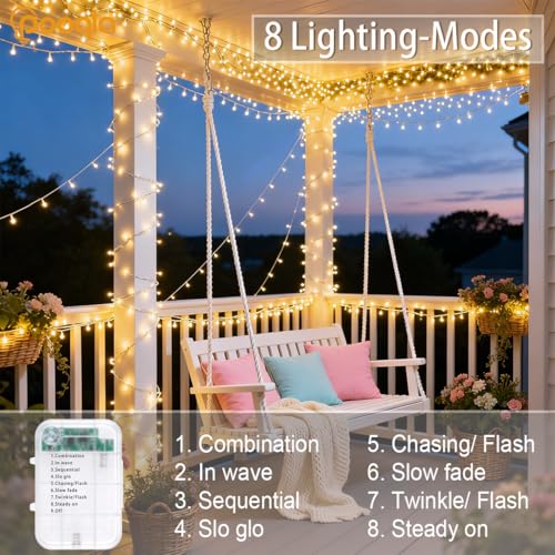 Pooqla 2 Pack String Lights Battery Operated, Total 66.6ft 200 LED Fairy Lights Indoor Outdoor Decorations, 8 Modes Warm White Battery Christmas Lights for Bedroom Classroom Porch Party Yard Decor - color: Warm White, size: 100 LED x2