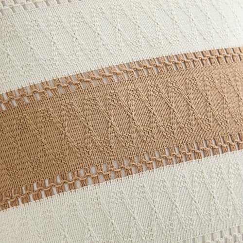Soft Cotton Boho Throw Pillow Covers Set of 2, Natural White/Contrast Brown 20x20 Inch, Tan Farmhouse Decorative Cushion Covers for Sofa Bed Living Room Home Decor - color: Natural White/Contrast/Brown, size: 20" x 20" (Pack of 2)