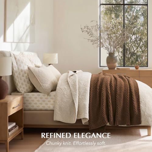 EVERGRACEHOME Chunky Chenille Knit Throw Blanket for Couch, Soft Luxurious Moss Stitch Blankets for Bed, Cozy Decorative Farmhouse Knitted Throws for Sofa, Burnt Orange, 50" x 60" - color: Burnt Orange, size: 50" X 60"