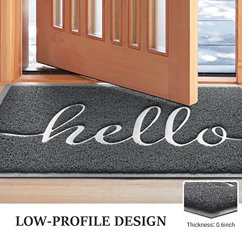 Door Mat (32"x20",Dark Grey), Welcome Mat Low Profile Front Doormat Non Slip Mats for Entryway, Patio, High Traffic Areas - color: Dark Grey-hello, size: 1'8" x 2'8" (Rectangular)