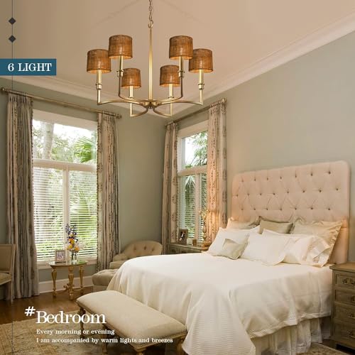 Round Chandeliers Lamp Shades Set of 6, Small Rattan Lampshades, Mini Cylinder Woven Lamps covers,Boho Lampshades Replacement, Clip on Lamps Shades for Floor Lamp Wall Sconces