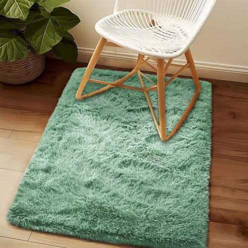 Awaytail Sage Rug Collection - 2 x 3' Non-Slip Height Pile 1.4" Plush Rug Rubber Backing - Throw Rugs Carpet for Bedroom - color: Sage, size: 2' x 3' (Rectangular)