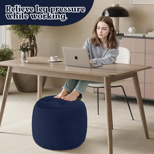 MeMoreCool Stuffed Round Pouf Ottoman Foot Rest, Floor Pouf Foot Stool with Soft Foam Chunk Filling, Round Small Ottoman Footstool Circle Footrest for Couch Living Room, Corduroy Navy - color: Navy