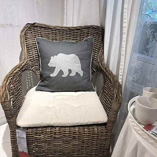 Bear Pillow Covers Decorative Cotton Linen Embroidered Cushions Covers 18x18 Inches (Grey) - color: Bear-grey