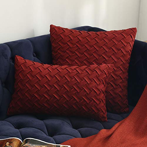 vctops Christmas Boho Basket Weave Pattern Decorative Throw Pillow Cover Super Soft Suede Solid Square Accent Cushion Case for Couch Sofa Car (Rust Red,18"x18") - color: Rust Red, size: 18" x 18" (Pack of 1)