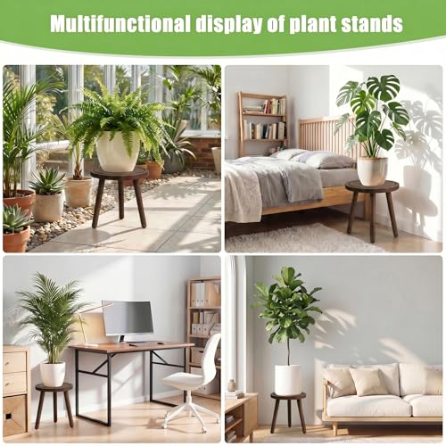 Wood Plant Stands Indoor, Updated Single Plant Stand Modern Plant Table for Large Plants, Wooden Plant Stool, Tall Plant Holder Small Round Side for Living Room, Balcony, Office (Dark Brown) - color: Dark Brown