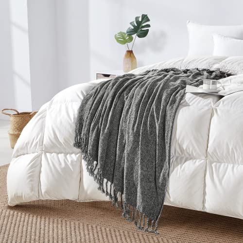 BOURINA Chenille Fluffy Throw Blanket with Decorative Fringe for Couch Cover Sofa Chair Blanket（50×60 Inches） Dark Grey - color: Dark Grey, size: 50"×60"