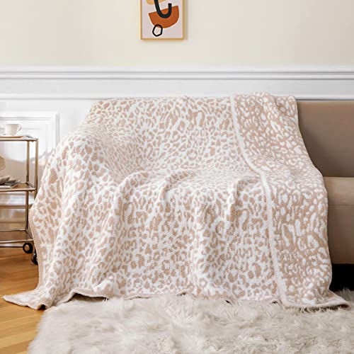 MH MYLUNE HOME Large Soft Micro Plush Leopard Blanket (71x78 inches, Khaki) Warm Reversible Cheetah Blanket Leopard Pattern Throw for Couch Bed Sofa - color: Leopard Khaki, size: 71"x78" - 550 GSM