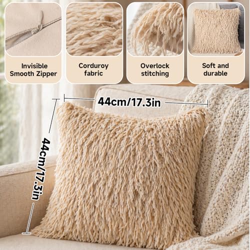 Decorative Throw Pillow Cover for Couch Sofa Fluffy Textured Square Cushion Case Shaggy Fringe Design Living Room Bedroom - color: Khaki Noble Consort Velvet Pillowcase
