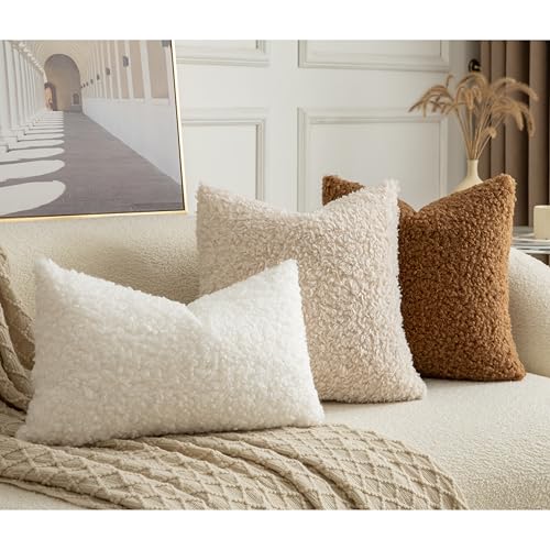 Pack of 2 Curly Teddy Wool Faux Fur Throw Pillow Covers Fuzzy Accent Soft Sherpa Pillowcases Sheepskin Fleece Decorative Cushion Case for Sofa Couch Living Room 20x20 Inch Bronze - color: Bronze, size: 20" x 20" (Pack of 2)
