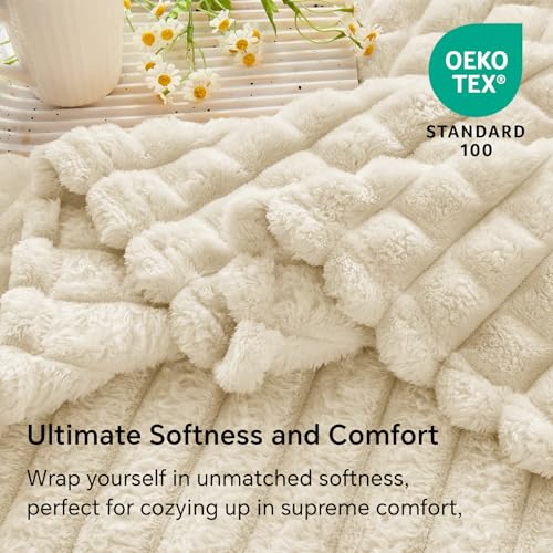 BEDELITE Beige Throw Blanket for Couch - Super Soft Lightweight 3D Checkered Fluffy Fuzzy Fleece Blanket, Luxurious Plush Cozy Summer Blanket for Homg Room Decor, Gift for Women, 50"x60" - color: Beige, size: Throw(50"x60")