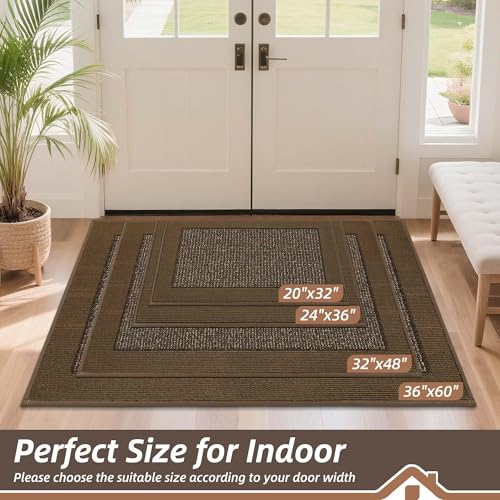 BEQHAUSE Indoor Door Mat 20" x 32", Dirt Trapper Door Mats Non-Slip Entryway Rugs Washable, Trap Dirt Absorbent Welcome Mat, Low Profile Floor Mats for Front Back Door and Entryway, Brown - color: Brown, size: 20" X 32" (Rectangular)