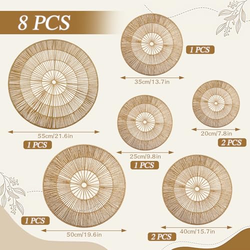 YIYA Set of 8 Boho Wall Decoration Jute Wall Decor Baskets Round Hand Woven Wicker Rattan Wall Art for Living Room Farmhouse Bedroom Nursery