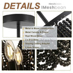 Black Boho Chandelier,Wood Beaded Chandelier Light Fixture, 12.6 inch Bohemia Draped Bead Flush Mount/Semi Flush Mount Ceiling Light Fixture for Dinning Room Bedroom Hallway - color: Black 12.6"
