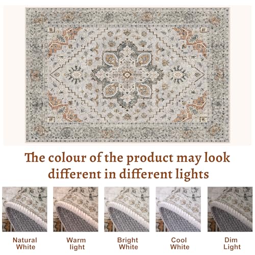 Tangsoo Vintage Small Washable Rugs for Entryway, 2x3 Rug Non Slip Grey Rug Throw Accent Indoor Front Door Distressed Door Mat, Soft Low Pile Area Rugs for Entrance Kitchen Bathroom - color: Light Grey/Beige, size: 2' X 3' (Rectangular)