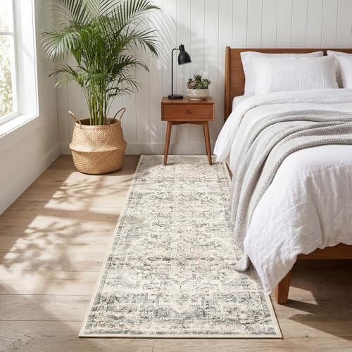 GarveeHome Washable Rug Runner 2x10 Vintage Runners for Hallways Non Slip Low Pile Long Rugs Stain Resistant Kitchen Rug Floral Soft Kitchen Rugs Carpet for Laundry Entryway Bedroom Beige - color: Beige, size: 2' x 10' (Rectangular)