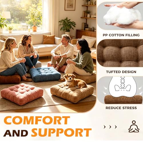 Floor Cushions Set of 2 Large Seat Pillows Square Seating Pad for Adults Tufted Meditation Cushion for Living Room Tatami Bedroom 18.8 x 18.8 Inch Light Grey - color: Light Grey