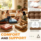 Floor Cushions Set of 2 Large Seat Pillows Square Seating Pad for Adults Tufted Meditation Cushion for Living Room Tatami Bedroom 18.8 x 18.8 Inch Light Grey - color: Light Grey