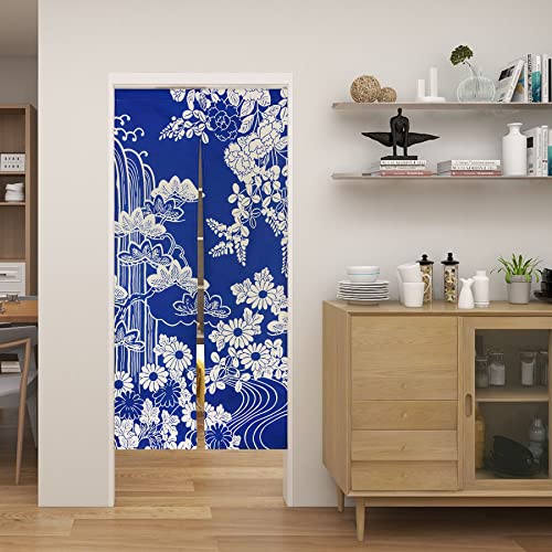 LIGICKY Japanese Style Noren Doorway Curtains Thick Long Type Printed Door Hanging Tapestries for Home Decoration 33.5 x 70.9 inch, Blue (Chrysanthemum) - color: Chrysanthemum, size: 33.5"W x 70.9"L (Pack of 1)