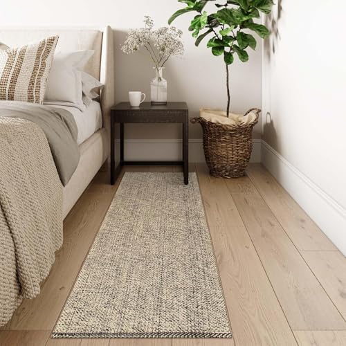 LEEVAN Washable Runner Rug 2'x6', Natural Woven Hallway Runner Rug Reversible Bathroom Runners Rugs, Cotton Low Profile Entryway Rugs, Farmhouse Bedroom Modern Kitchen Runenrs Carpet - color: Natural/Black, size: 2' x 6' (Rectangular)