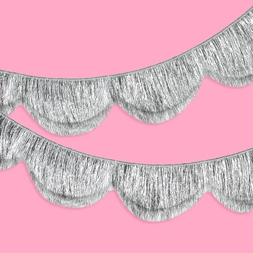 FYSUIMU 6.6 Ft Iridescent Silver Scalloped Banner Hanging Layered Sparkly Fringe Garland for Bachelorette Birthday Party Backdrop Decor - color: Silver