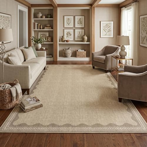 Garvee Washable Rug 10x13 Large Modern Bordered Bedroom Rug Ultra-Soft Non Slip Low Pile Floor Cover Non-Shedding Stain-Resistant Foldable Accent Rugs for Living Room Nursery Kids Room Office Jute - color: Border Jute, size: 10' x 13' (Rectangular)