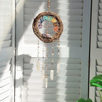 Dream Catcher - Dreamsum 7 Chakra Tree of Life Dream Catcher Native Boho Dreamcatcher Rattan Wall Decor, Handmade Natural Rattan Brown Crystal Hanging Decor for Bedroom Living Room (Dark Brown) - style: Rattan-Crystal