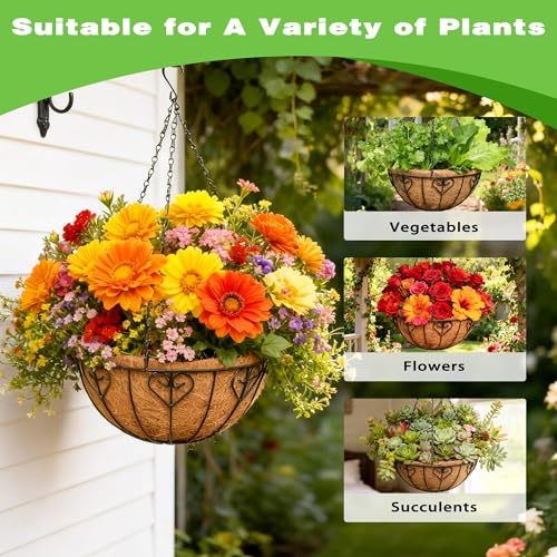 2 Pack 12 Inch Black Metal Hanging Basket Hanging Planter with Coco Coir Liner Heavy Duty Hanging Flower Pot Holder for Indoor Outdoor Patio Garden Porch Balcony Decor (Heart-Shaped) - color: Heart-shaped