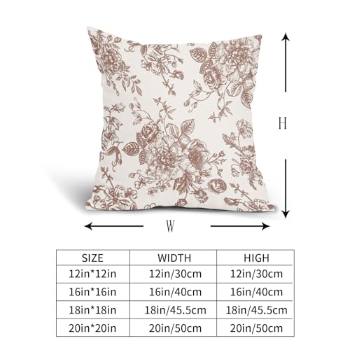Vintage Floral Pillow Covers 18x18 Inch Set of 2 Light Brown and Cream Floral Throw Pillow Covers Chinoiserie Flower Pillowcases Rustic Farmhouse Cotton Linen Cushion Covers for Couch Bed Sofa Decor - color: Light Brown, size: 18" x 18" (Pack of 2)