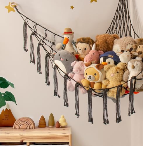 mirolam Stuffed Animal Storage Hammock Net - Toy Hammock Net for Stuffed Animals Corner - Hanging Stuff Animal Organizer Holder Large Organization Boys Room Decor - color: Black, size: XL Large(51L"*51H"*65"W)