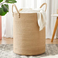 60L Jute Woven Laundry Hamper Basket Wicker Rope Clothes Hamper Tall Rattan Blanket Basket in Living Room Bedroom 15Dx20H Inches Large - color: Jute, size: Large (60L)