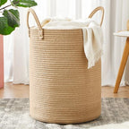 60L Jute Woven Laundry Hamper Basket Wicker Rope Clothes Hamper Tall Rattan Blanket Basket in Living Room Bedroom 15Dx20H Inches Large - color: Jute, size: Large (60L)