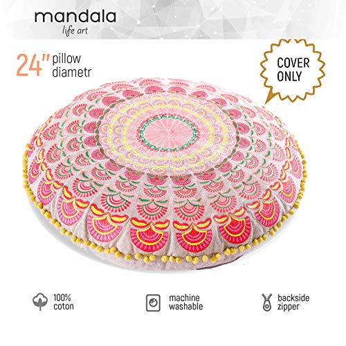 Mandala Life ART Bohemian Floor Cushion Cover –Luxury, Artisan Room Décor Pouf Case for Meditation, Yoga, and Boho Chic Seating Area Floor Pillow – Accent Your Living Room, Bedroom, More - color: Red Peacock, style: Pillow Cover