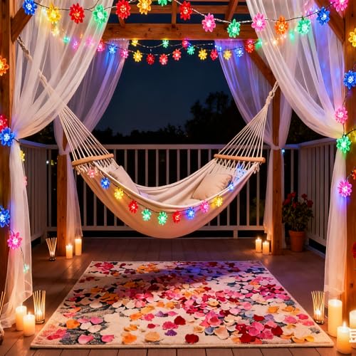 USB/Battery Operated 9.8ft Pastel Lotus Flower Lights String Easter Decor | Multicolored Fairy Flower Lights With 8 Modes & Timer For Garden Fence, Patio, Yard, Christmas Tree, Kid'S Bedroom Decor - color: Multicolor