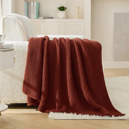 Rust Knit Throw Blanket for Couch, Rust Orange Throw Blanket, Soft Cozy Stretchy Reversible Garter Knitted Blankets for Bed, 50"x60", Rust Red - color: Rust, size: 50"x60"